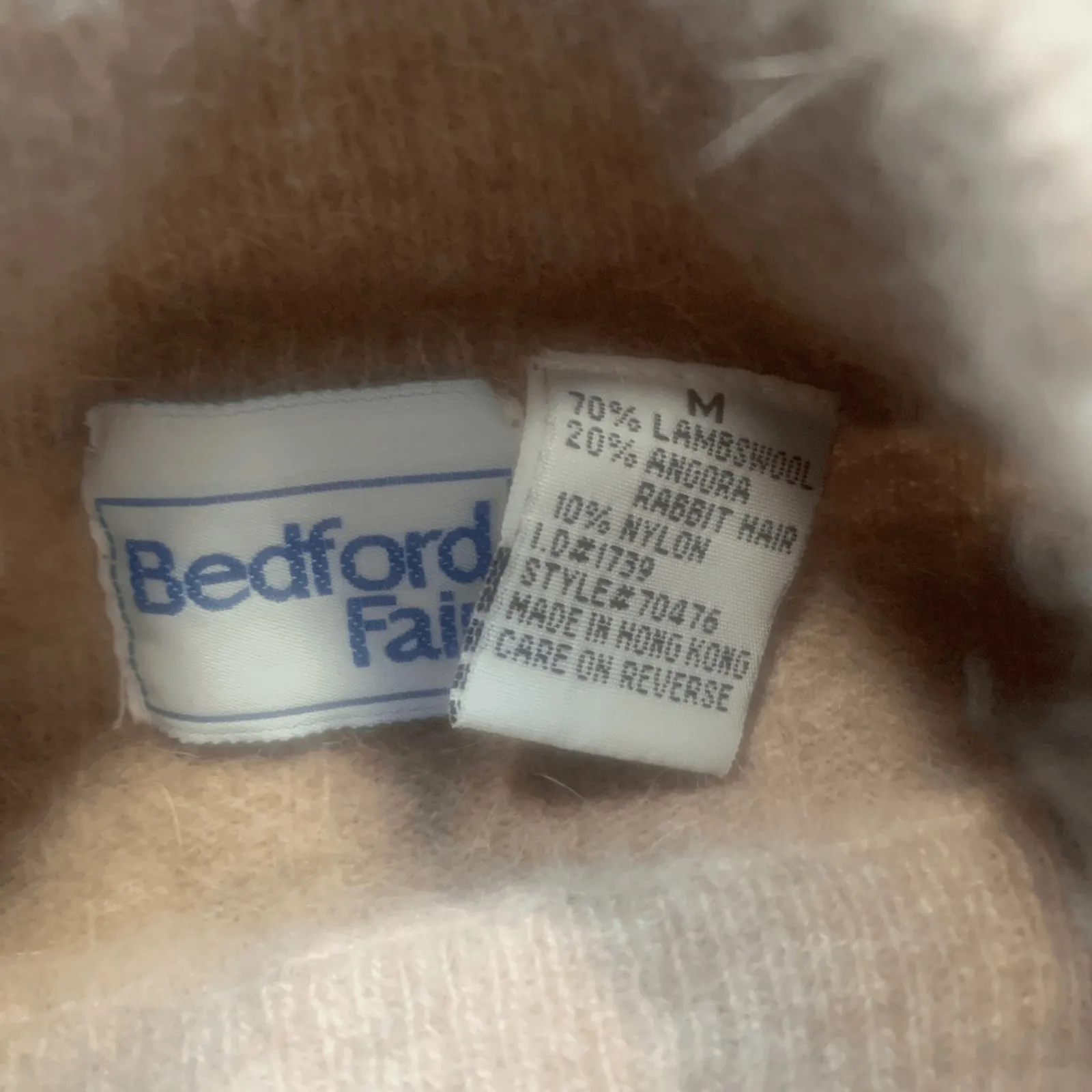 Vintage Bedford Fair Sweater Tan Long Sleeve Mock Neck Cropped Lambswool Angora Size 4 - Image 8