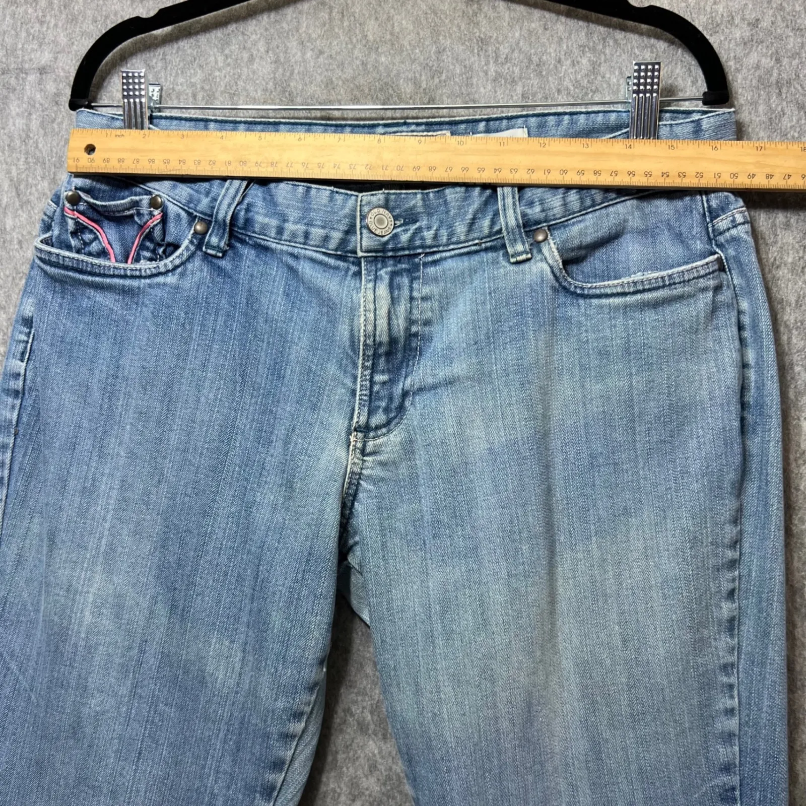 Vintage Y2K Old Navy Blue Jeans Ultra Low Waist‎ Stretch Bootcut Denim Size 12 - Image 2