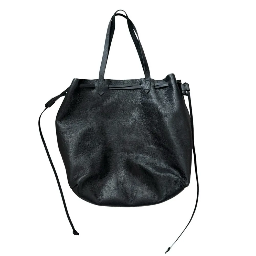 MADEWELL‎ The Drawstring Transport Tote Saddle Bag Purse Black Leather Women's - Image 9