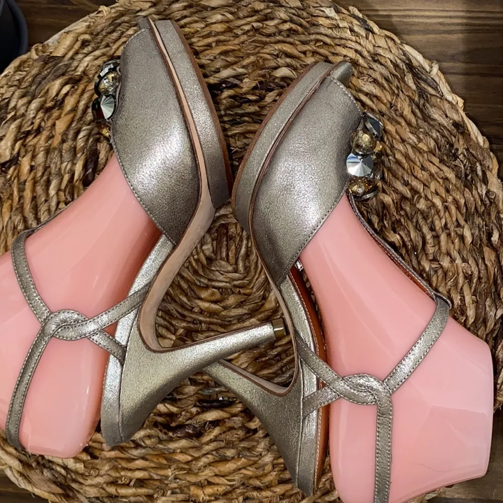 Women’s Gold  T-strap sandals gem embellished heels pumps platforms 8 - Image 8