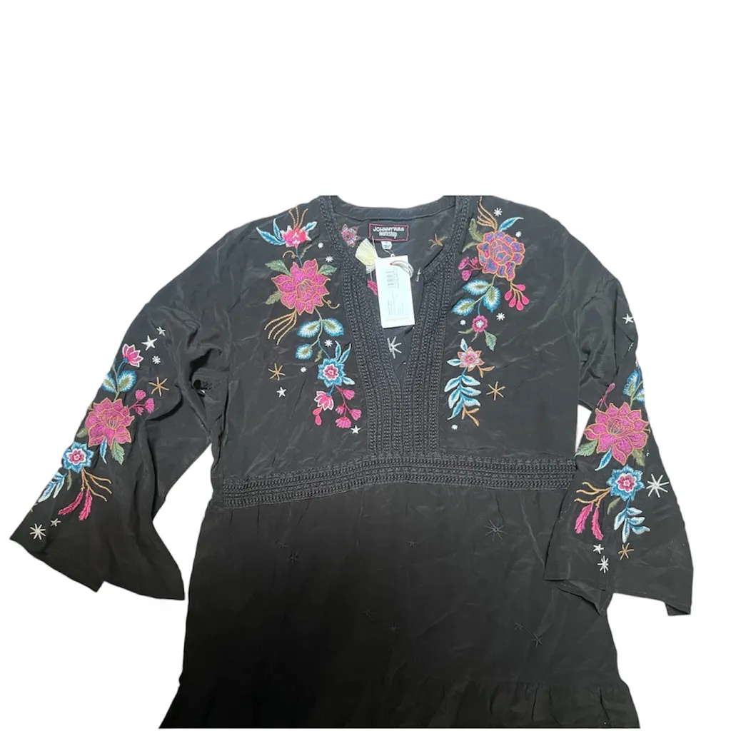 New Johnny Was Workshop | Cordella Boho Tie Dress β Black Silk | Size M - Image 3