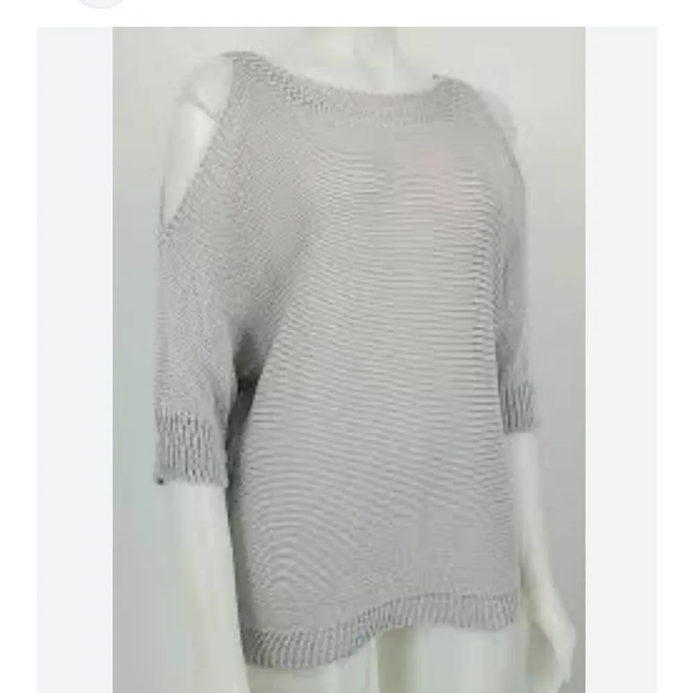 3/20 Sale Carina Ricci crochet knit off the shoulder sweater size medium Silver - Image 3