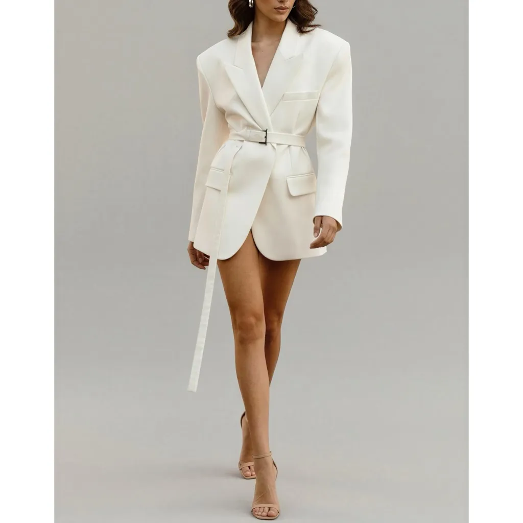 HELSA The Belted Blazer, Cream, Large - Image 4