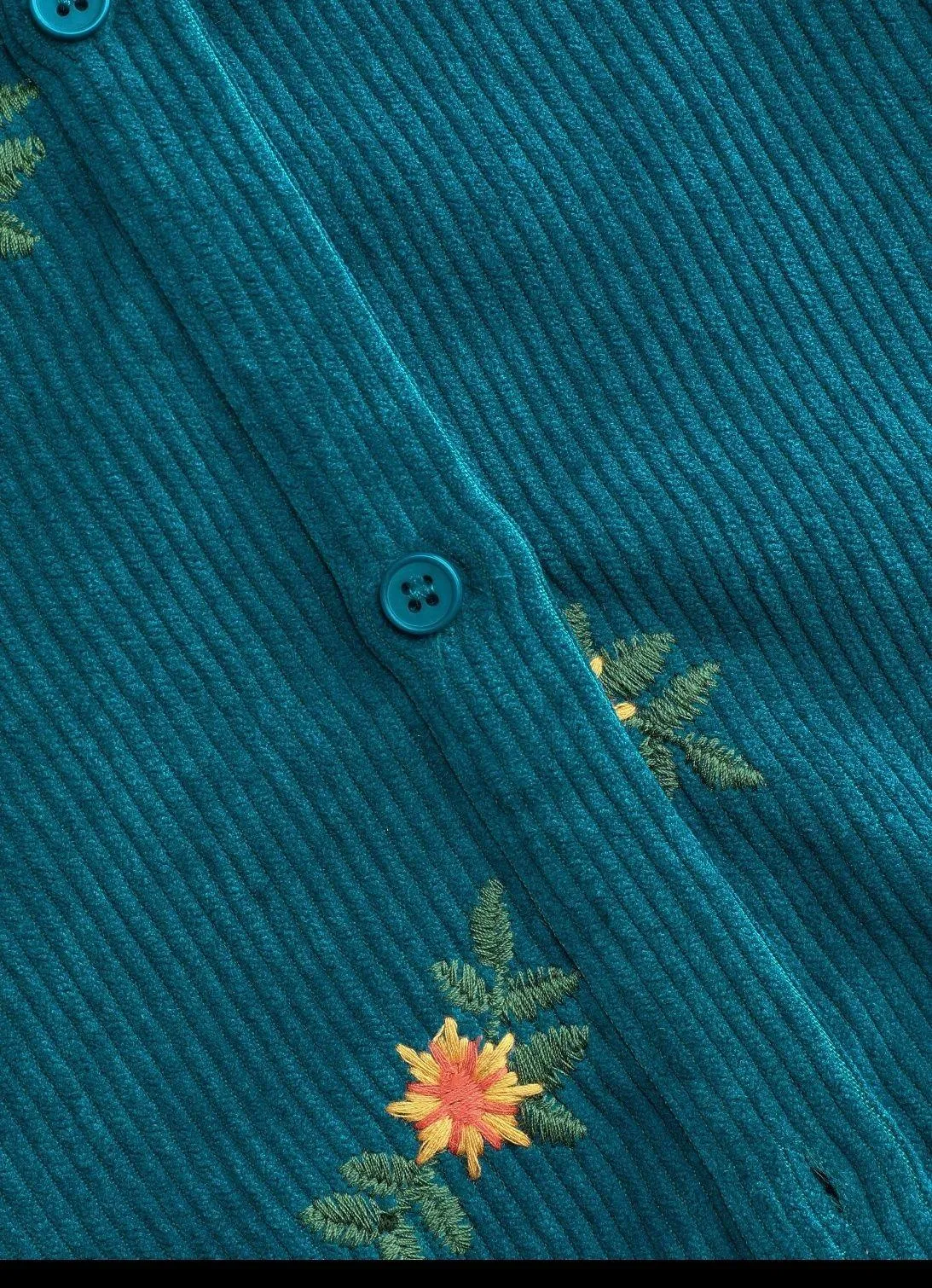 Floral Embroidered Corduroy Mini Dress - Image 3