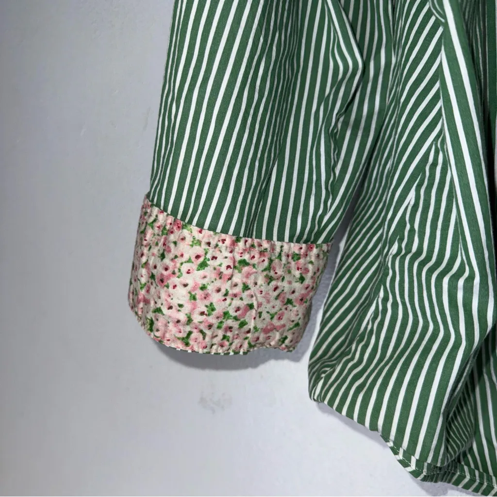 Talbots Green White Stripe Collar Button Down 24W - Image 5