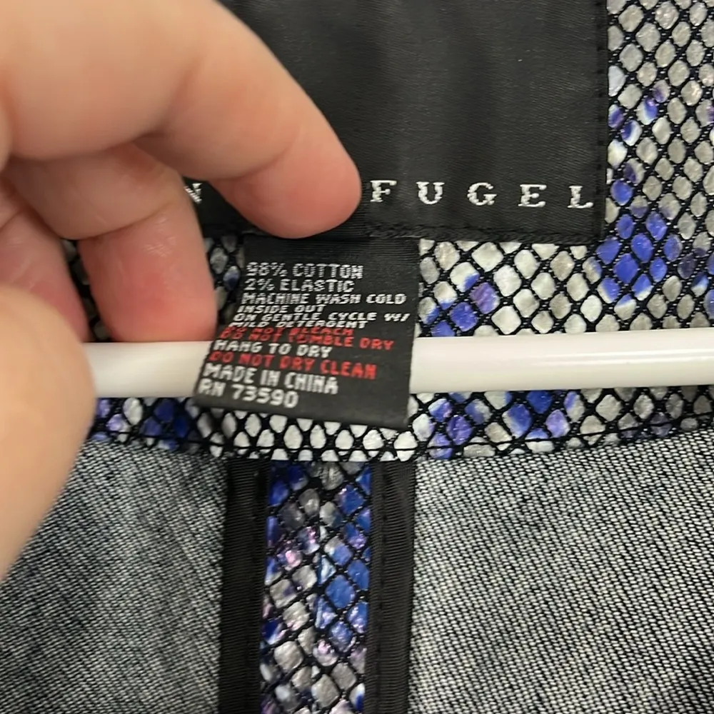 Yansi Fugel Medium Blue, Gray Sparkle Snakeskin Open Front Jacket Top Pockets Blue - Image 7