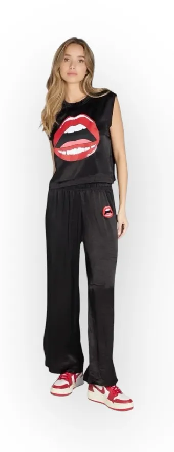 new Lauren Moshi ᨎ Lips Gap Mouth Patch Satiny Side Stripe Joggers Sweatpants ᨎ - Image 1