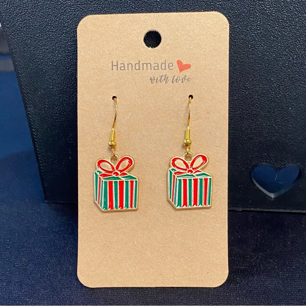 Festive Gift Box Enamel Earrings Red - Image 2