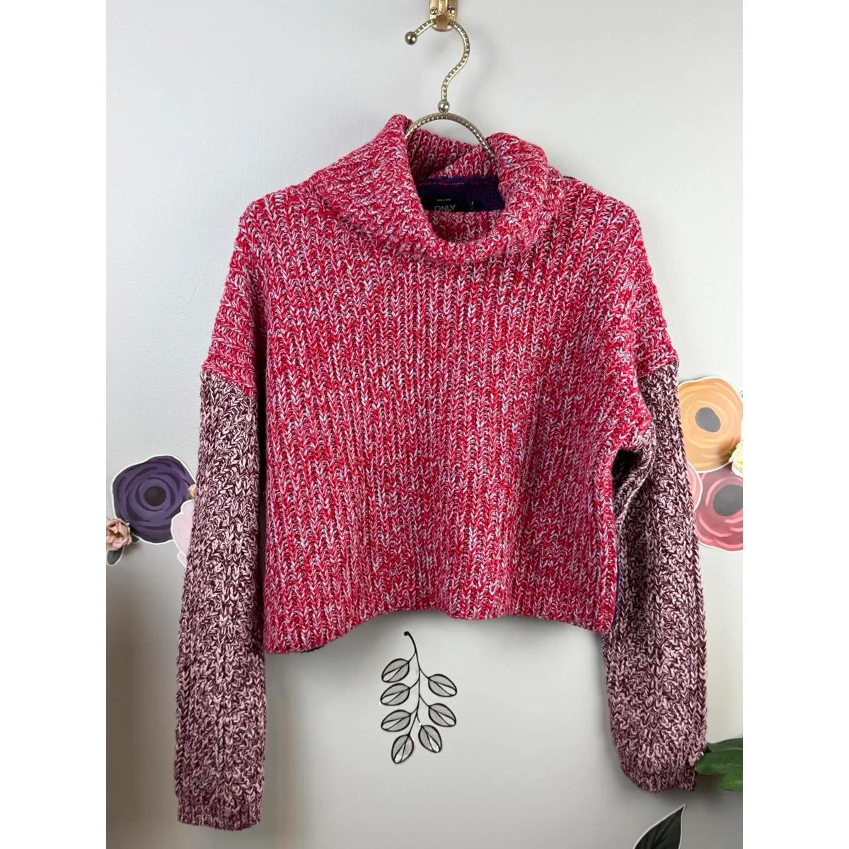 ONLY Pink and Purple Chunky Knit Plush Cropped Sweater - Size - Medium - Image 3