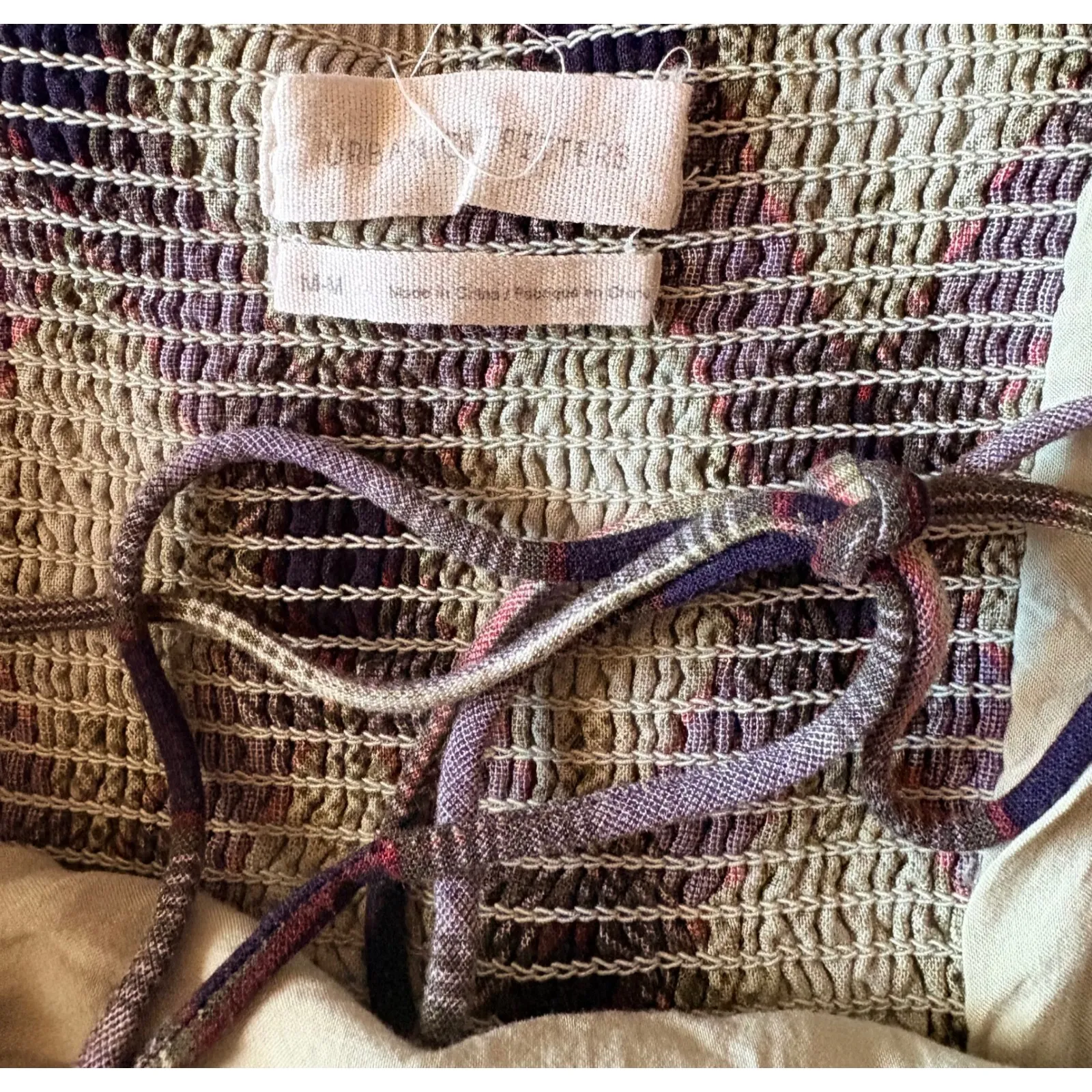 Urban Outfitters Plaid Square Neck Tie Back Cropped Long Sleeve Blouse Shirt  M - Image 5