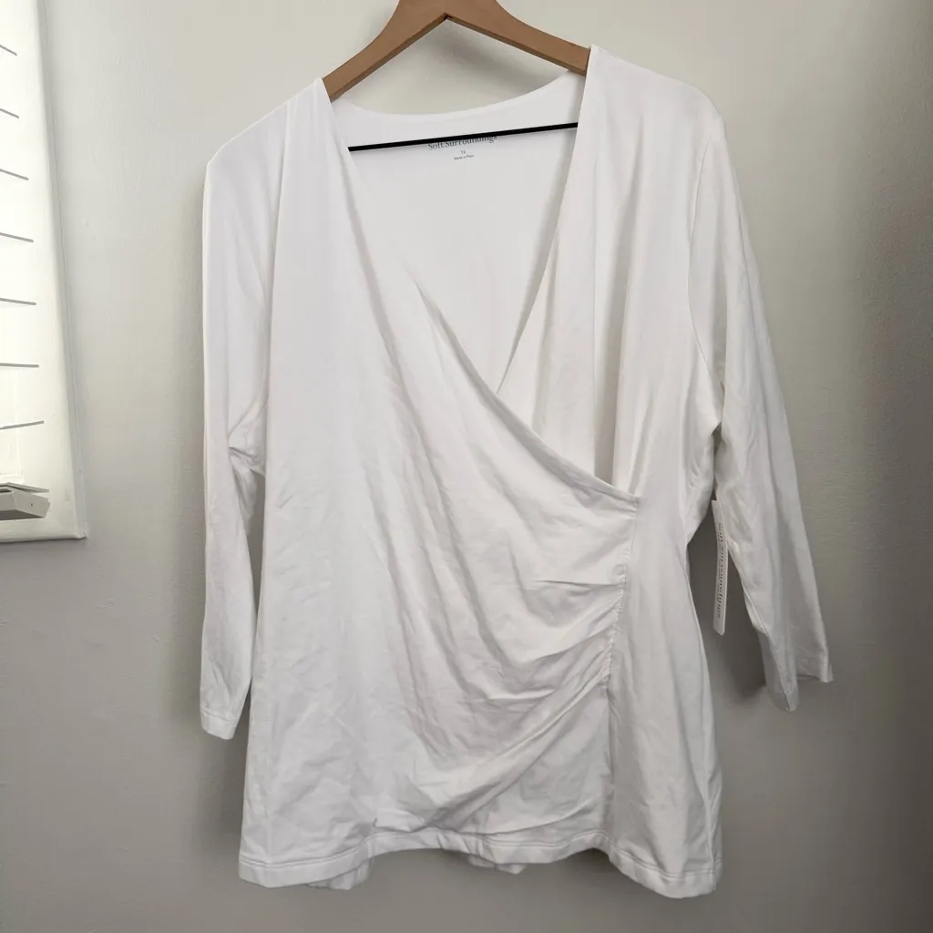 Soft Surroundings 1X NEW Alyssa Knit Top White Front Wrap Surplice Minimal - Image 2