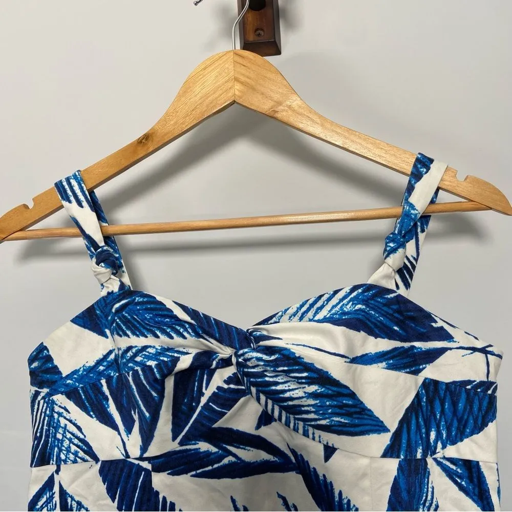 Jones New York Signature Aegean Dress Blue & White Leaf Print Coastal Cottage 8 - Image 3