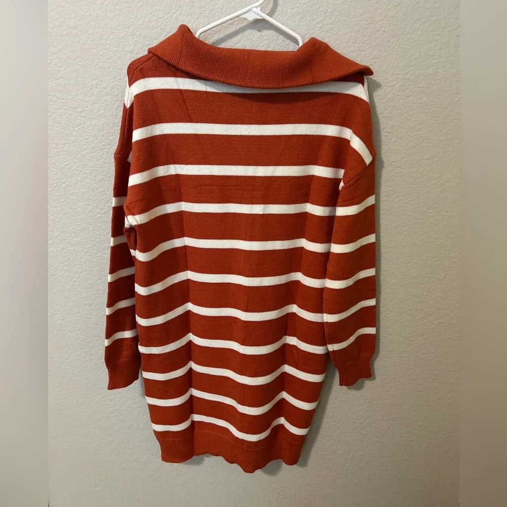 Rust & White Striped Sweater Dress Cozy Fall & Winter | Size Small NWT - Image 3