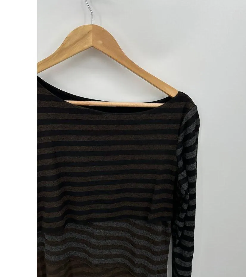 Joseph Ribkoff Gray Black Striped Tiered Sheath Long Sleeve Knee Length Dress 10 - Image 4