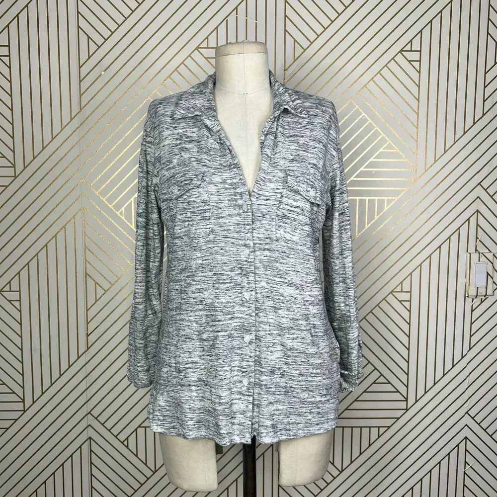 James‎ Perse Melange Button Down Top in Gray Size 2 / US Medium - Image 3