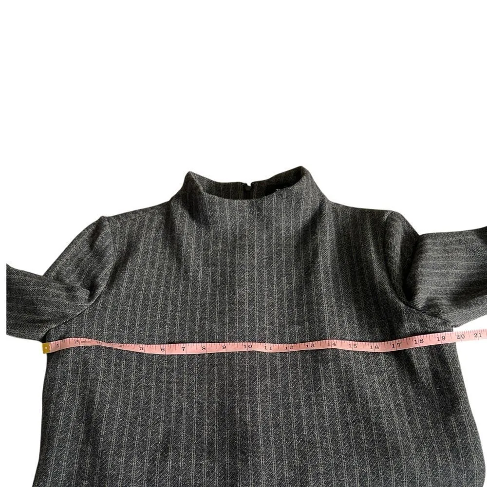Theory Melbourne Gracila Gray Pinstripe Long Sleeve Mock Neck Wool Blend Top L - Image 7