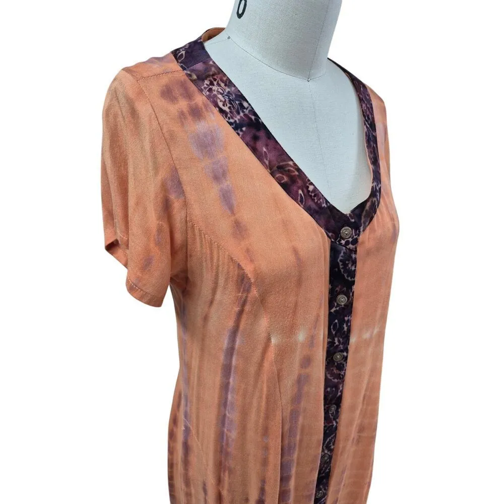 Soft Surroundings 100% Rayon Dress Orange/Purple Tie Dye Sunset Bali  Sz S - Image 3