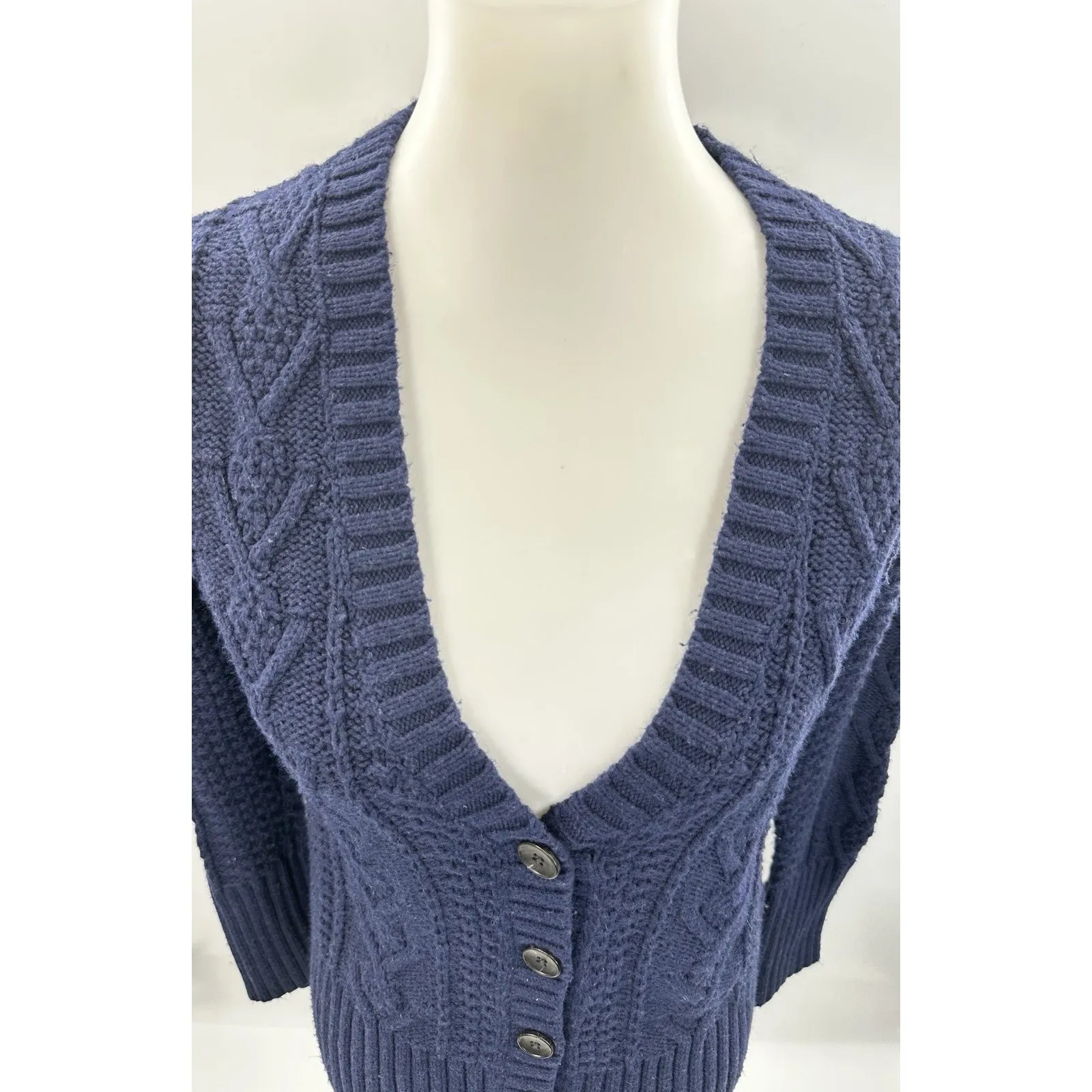 GAP Women’s Medium Navy Cable Knit Button Front Cardigan Sweater Wool Blend - Image 2