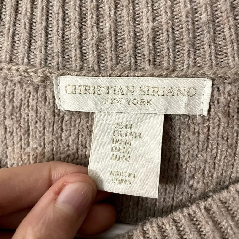 Christian Siriano NY cream tan boho minimalistic crewneck knit sweater boho Brown Size M - Image 4