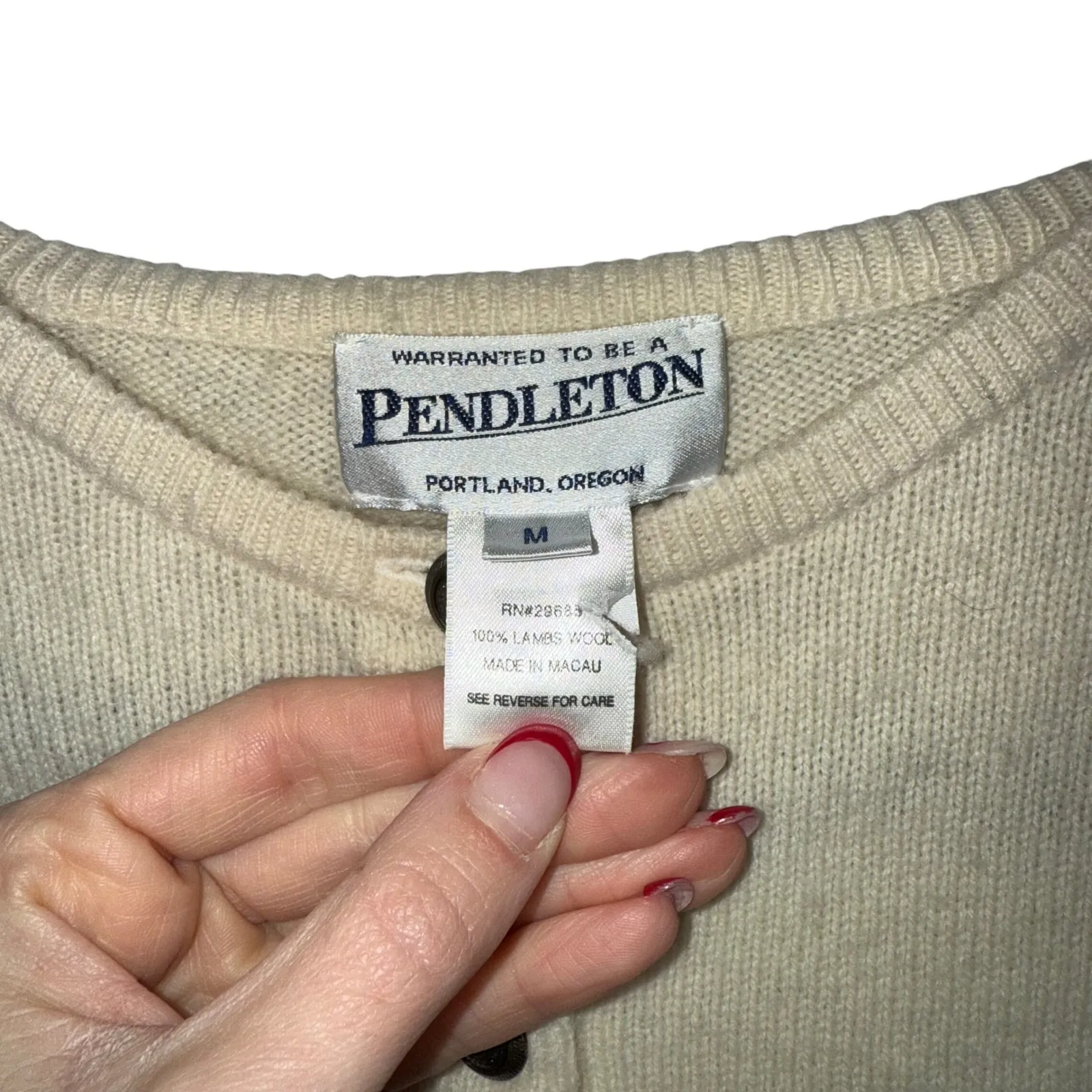 Pendleton Womens Cream Lambswool Button Up Cardigan Sweater Size M - Image 4