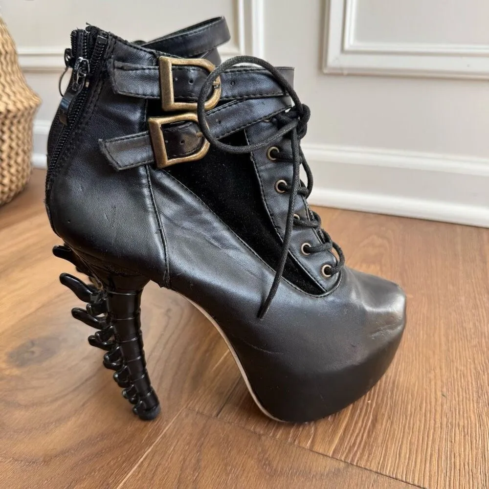 Gothic Babe Gothic Punk Bone Heel Boots Black $184 38 Size 7 - Image 2