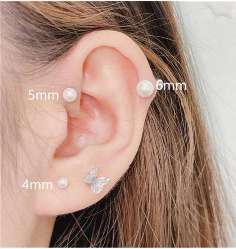 6mm Pearl Stud Earrings /Flat Screw Back/ Gold Pearl / Hypoallergenic - Image 3