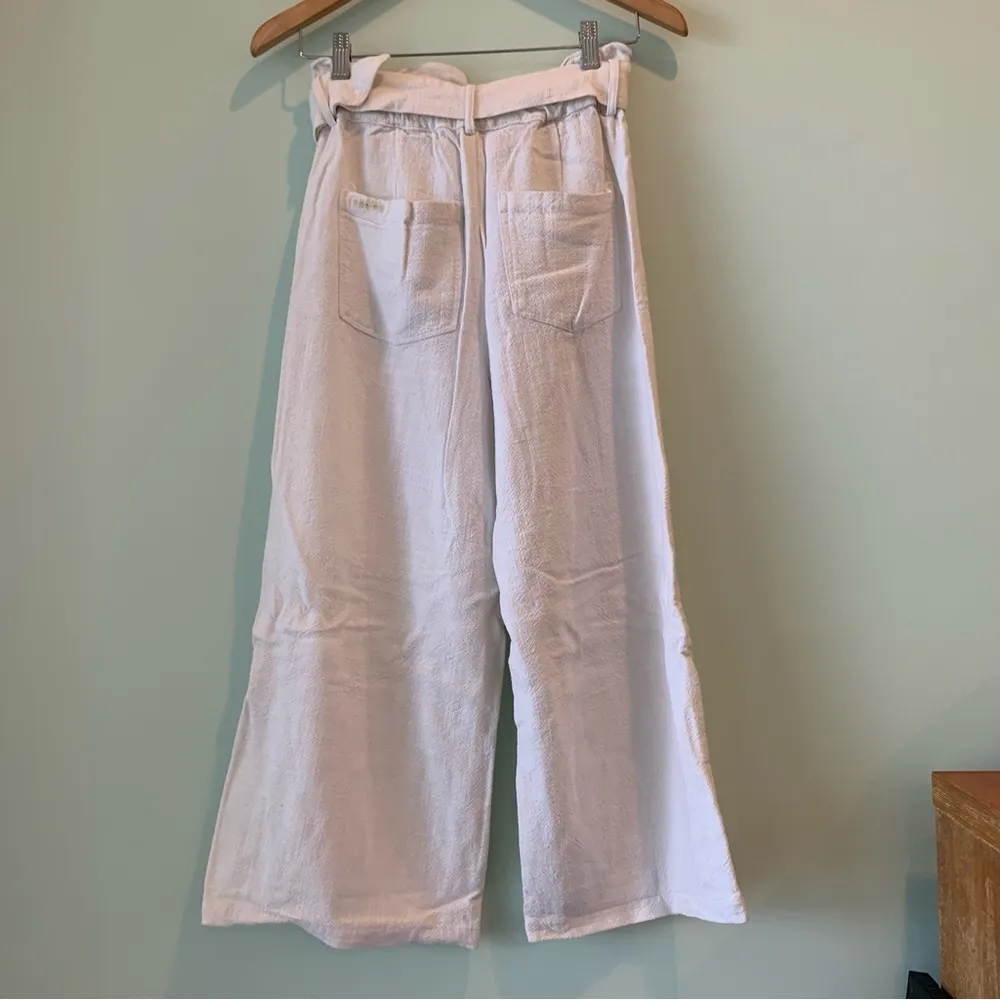 Blank NYC Fabulous Cropped Wide Leg Textured Linen Blend Paperbag Pants Belt 27 - Image 4