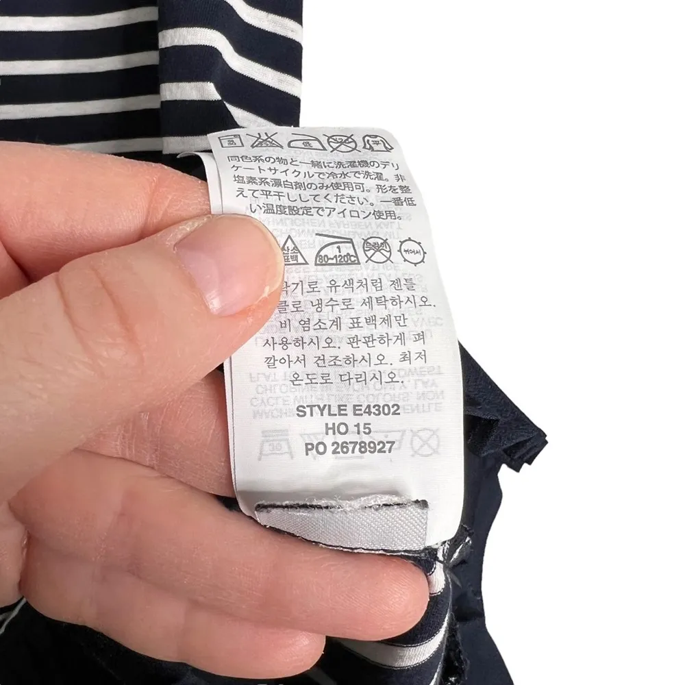 J Crew Navy Blue Striped Pleated Chiffon Hem Short Sleeve Shirt - Image 13