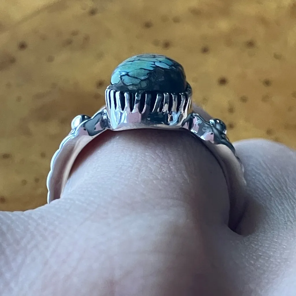 Matrix Turquoise Sterling Silver Ring Size 7 Green - Image 2