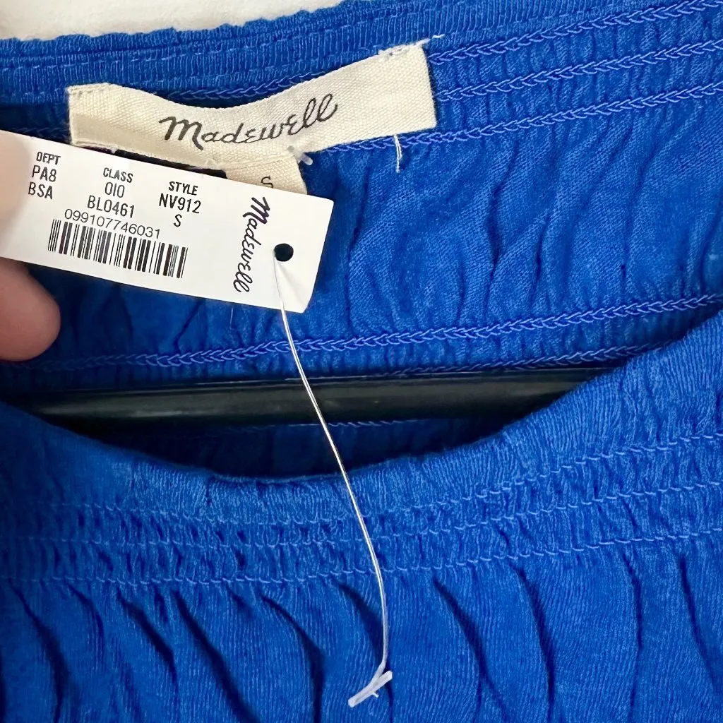 NWT Madewell Smocked Boatneck Tank in Brilliant Sapphire - Size: Small - Image 3