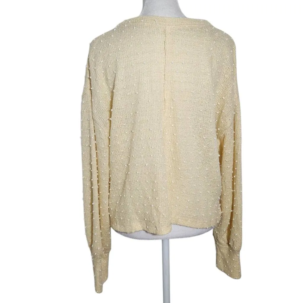 Butter Yellow Sweater with Textured Polka Dots Size Medium - Image 2