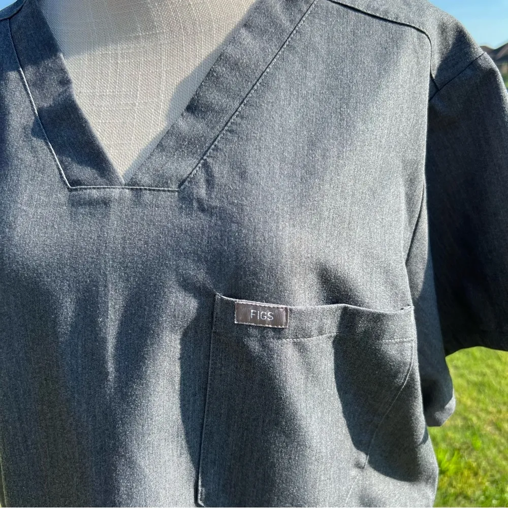 Figs Technical Collection Dark Grey One Pocket Scrubs Top - Image 2