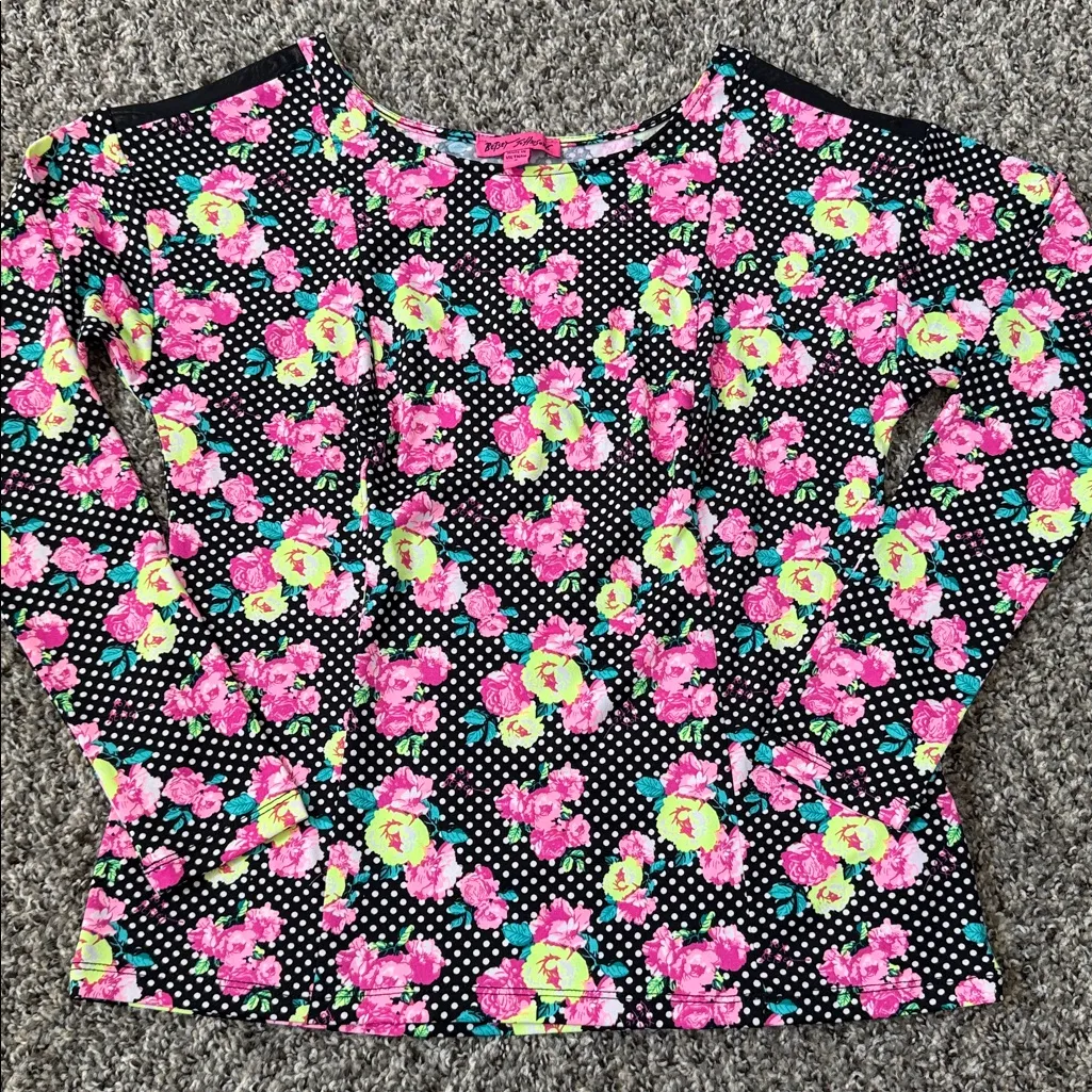 Betsey Johnson Pink Floral Polka Dot Top - Image 5