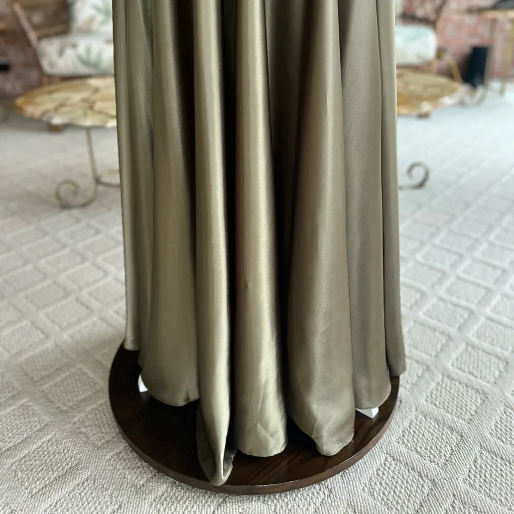 Jessica McClintock Gown Satin Ruched Olive Green Dress Cocktail Evening 4 - Image 9