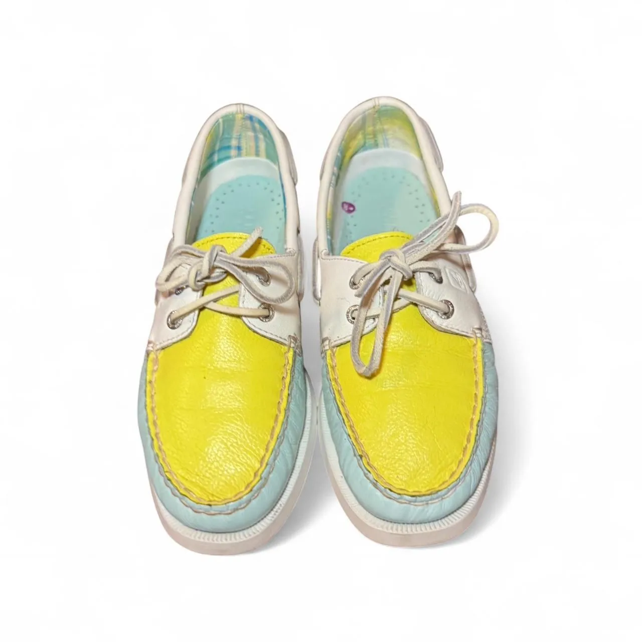 Sperry Top-Sider Womens Boat Shoes Size 7 Leather Yellow Blue Casual Loafers - Image 8