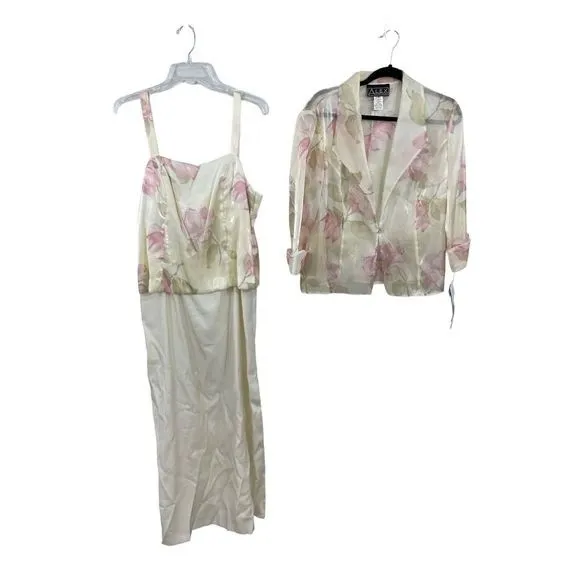 NWT‎ Alex Evenings Women's 2 Piece Dress with Blazer Jacket Floral Ivory Size 16 - Image 2