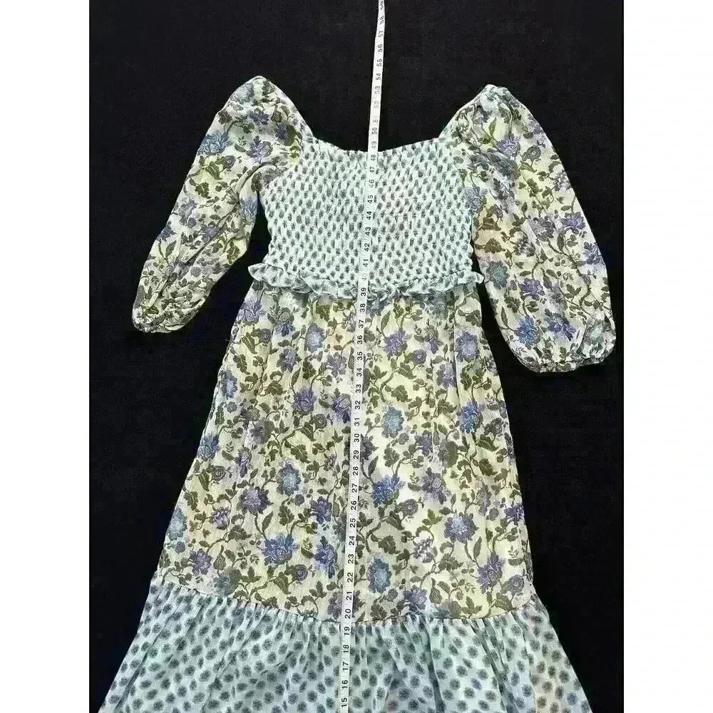 Taylor smocked maxi green/blue floral maxi dress wedding guest dress cottagecore Green Size 8 - Image 3