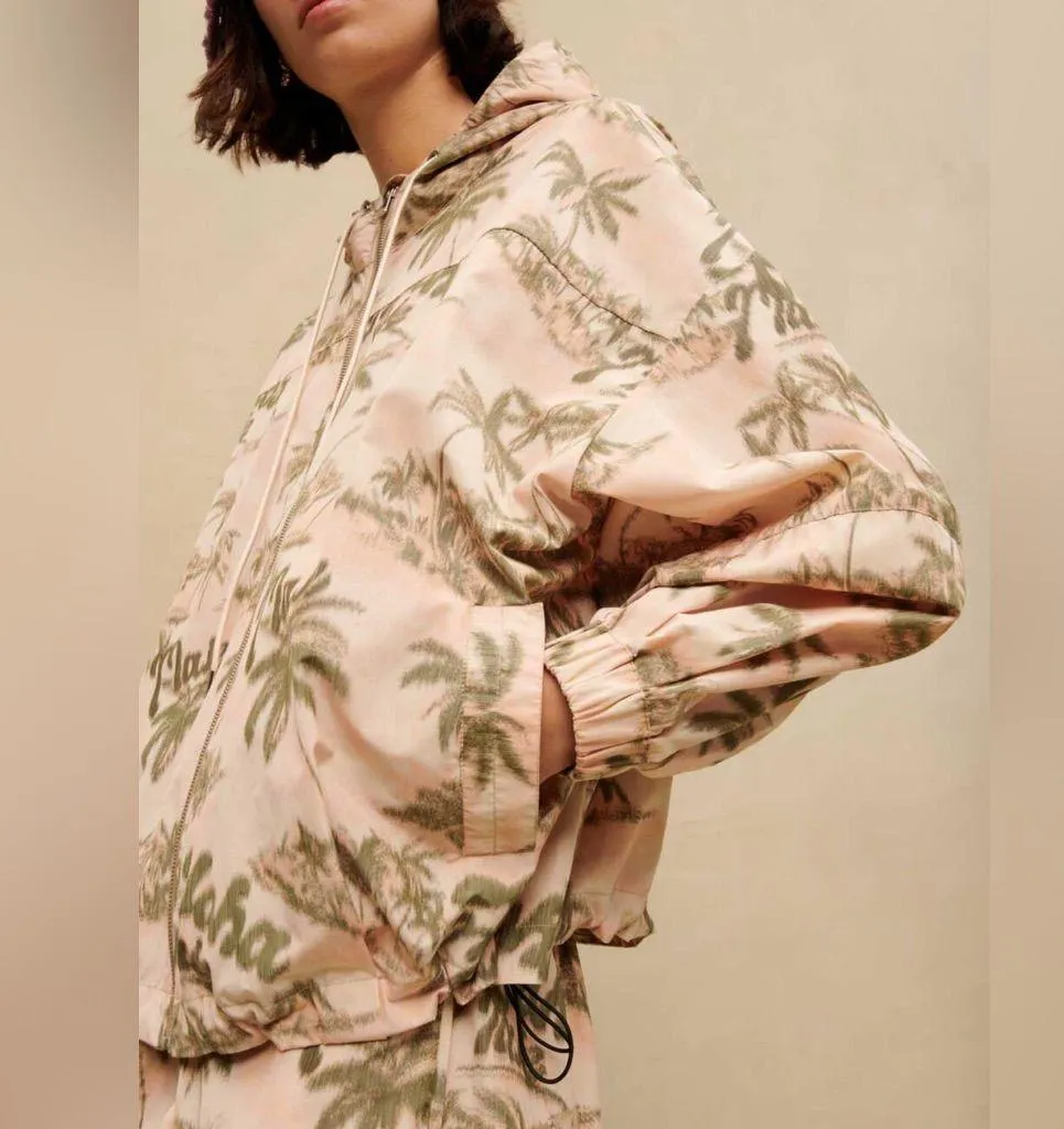 Maje Palm Tree Print Jacket Hooded Zip Front M (Size 10) NWT Elastic Waist - Image 3