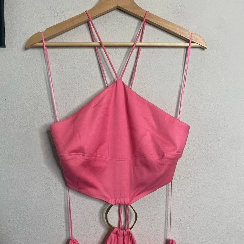 NWT Cult Gaia Dress‎ Nadeesha Cut Out O-ring Pink Halter Midi Dress Size L - Image 5