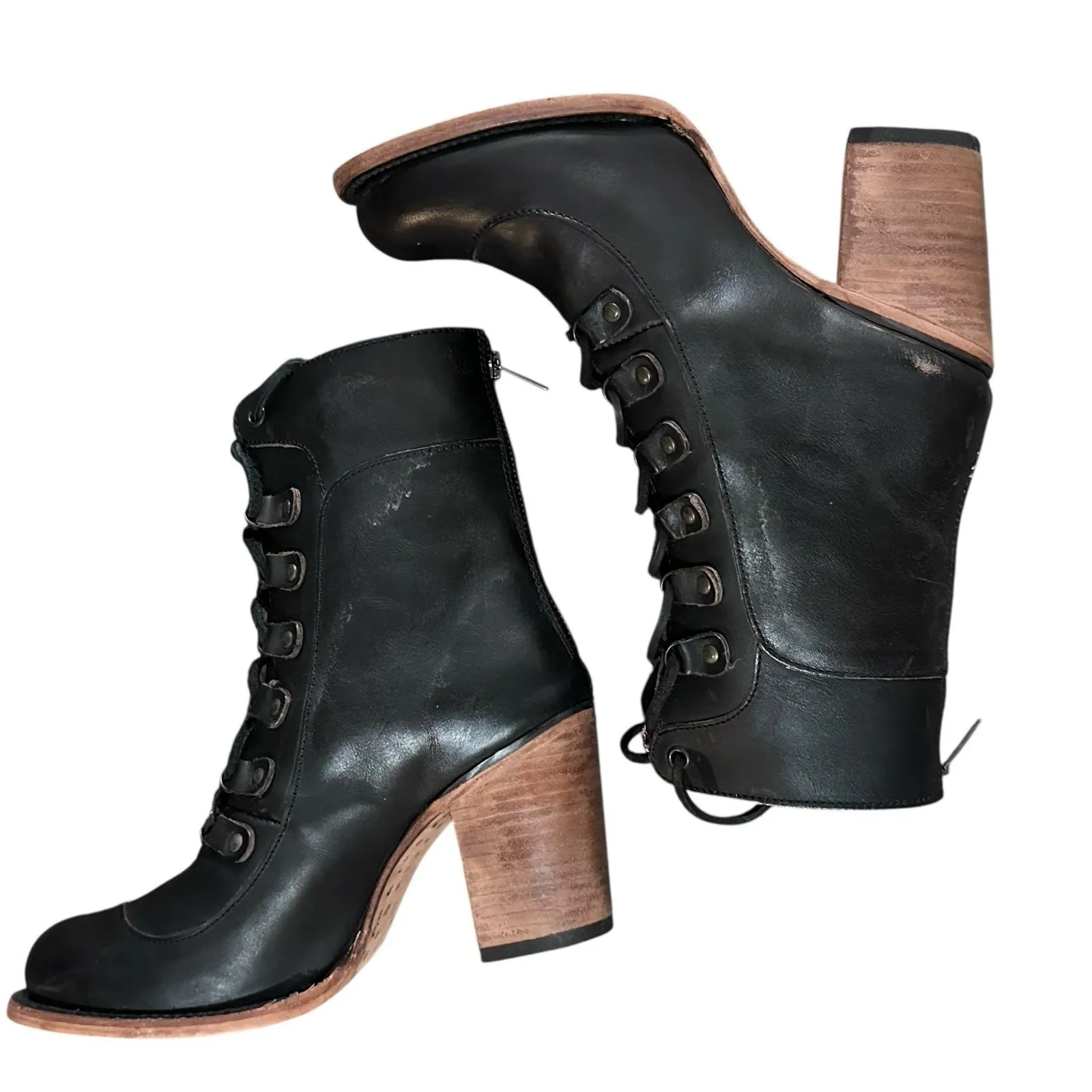 Freebird BY STEVEN Borow Women's Boots Size 10 Distressed Black Lace‎ Up Zip Up - Image 6