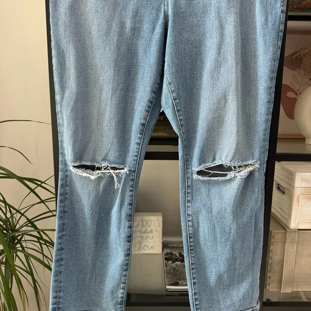 Good American Blue Slim Leg Slit Distressed Knees High Rise Jeans Women’s 18 - Image 3