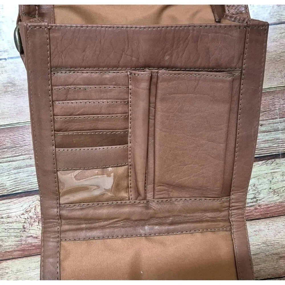 Brown Genuine Leather Crossbody Organizer Purse Bag TEXAS Star Adjustable Strap - Image 9