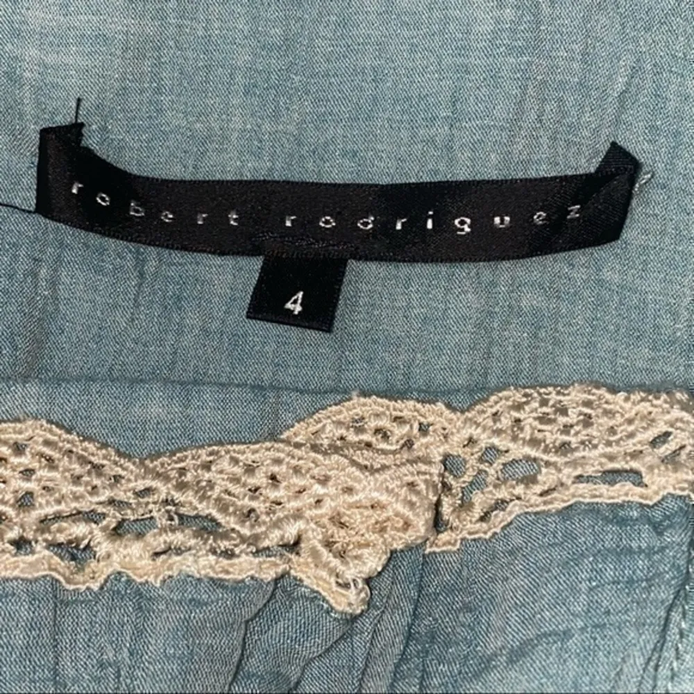 Robert Rodriguez Women’s Size 4 Blue Cotton Lace Bow Front Spaghetti Strap Top - Image 5