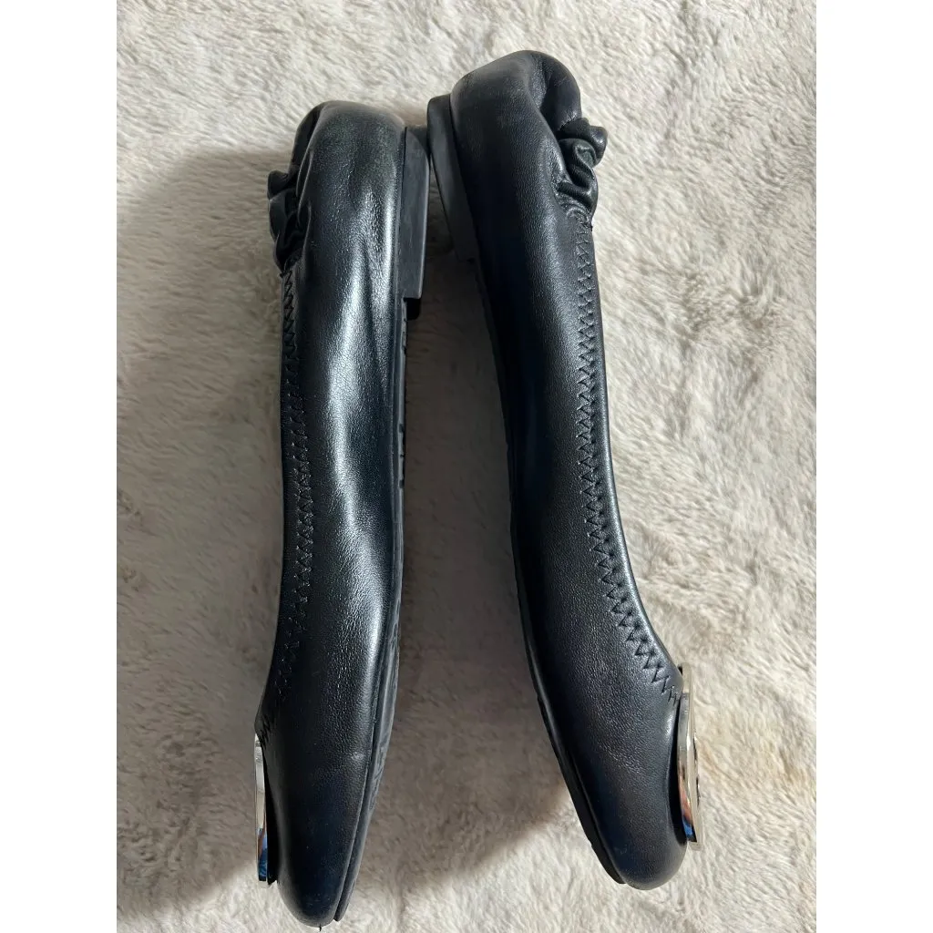 Tory Burch Womens Black Leather Minnie Travel Ballet Flats W/ Logo Medallion - Image 3