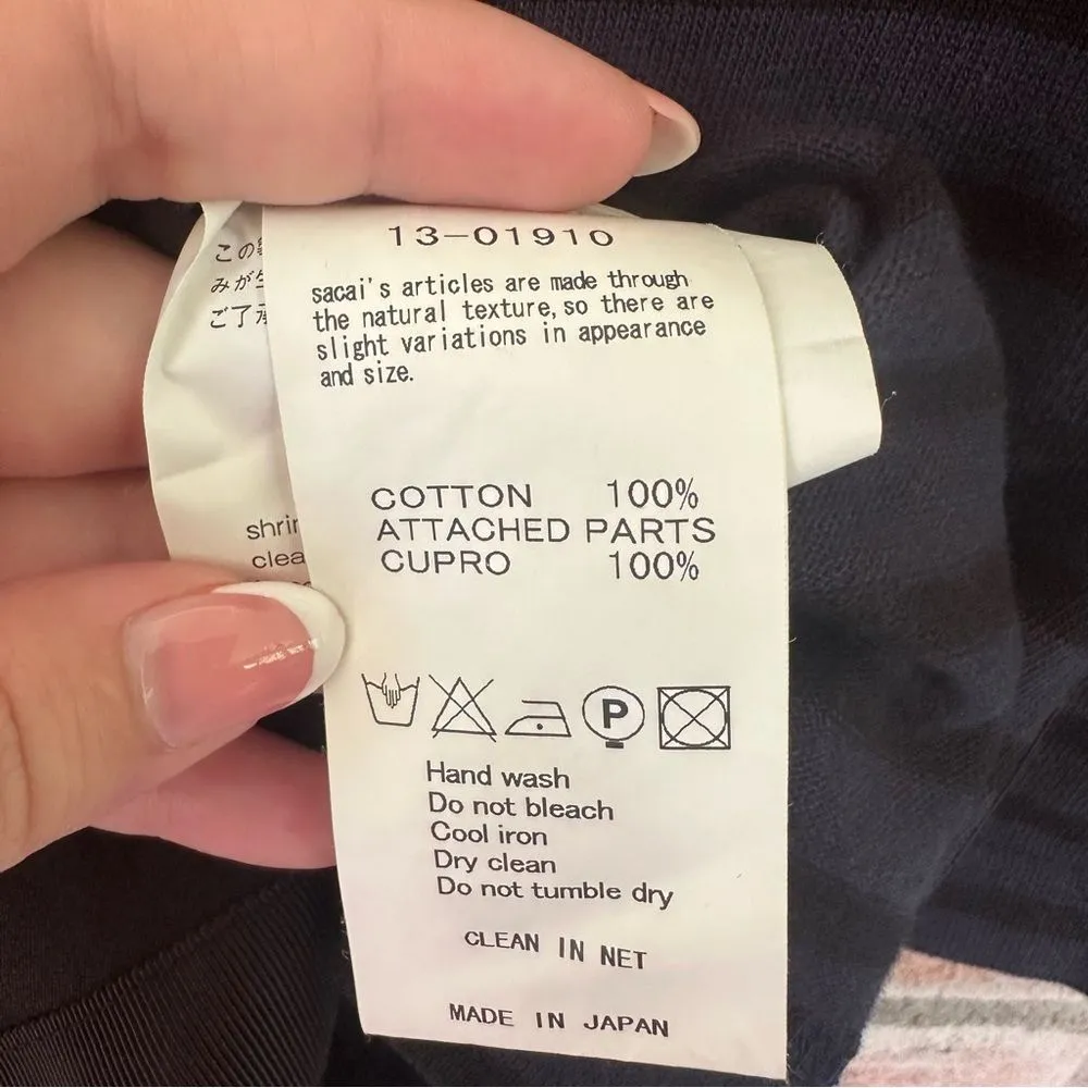 Sacai 1910 Navy Black Striped Long Sleeve Dress Women’s 2 Medium Cotton Rare - Image 4