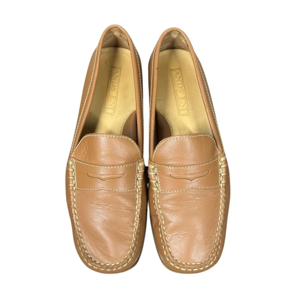 Lands End Tan Brown Leather Penny Loafers Driving Moccasins Brazil Womens 7.5 W - Image 3