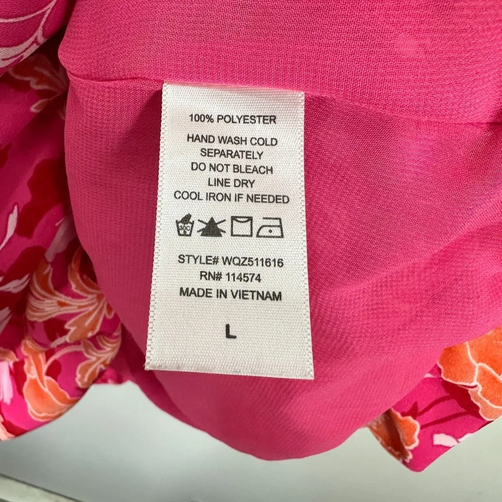 Pleione Blouse‎ Women L Pink Floral V-Neck Puff Sleeve Boho Coquette Romantic - Image 5