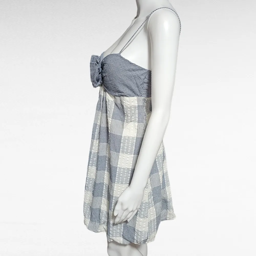 Blue & White Gingham Checkered Cotton Mini Bubble Hem Dress Size 11/12 - Image 2