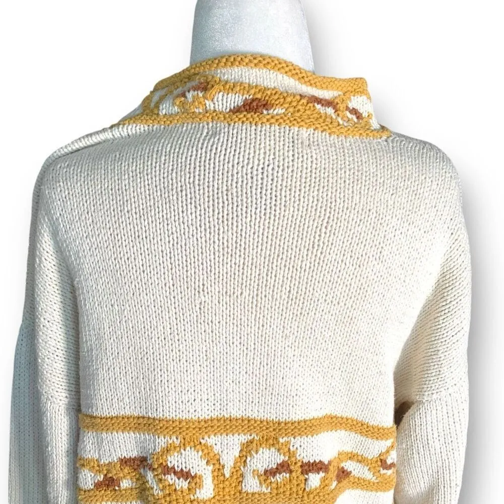 Vintage Lizi Ruch Cream Floral Embroidered Mock Neck Neutral Pullover Sweater Red - Image 5