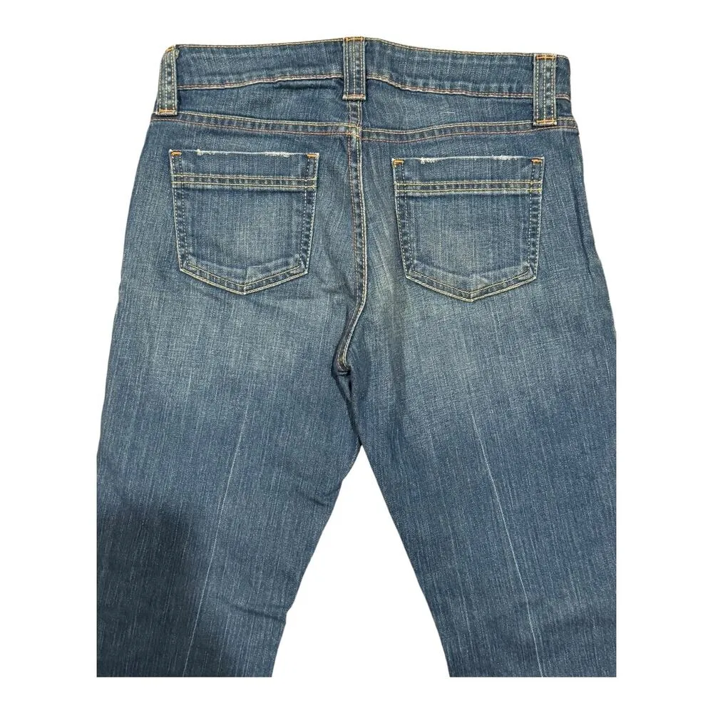 GAP Curvy Low Rise blue wide leg jeans yellow & orange stitching size 30" Waist - Image 7